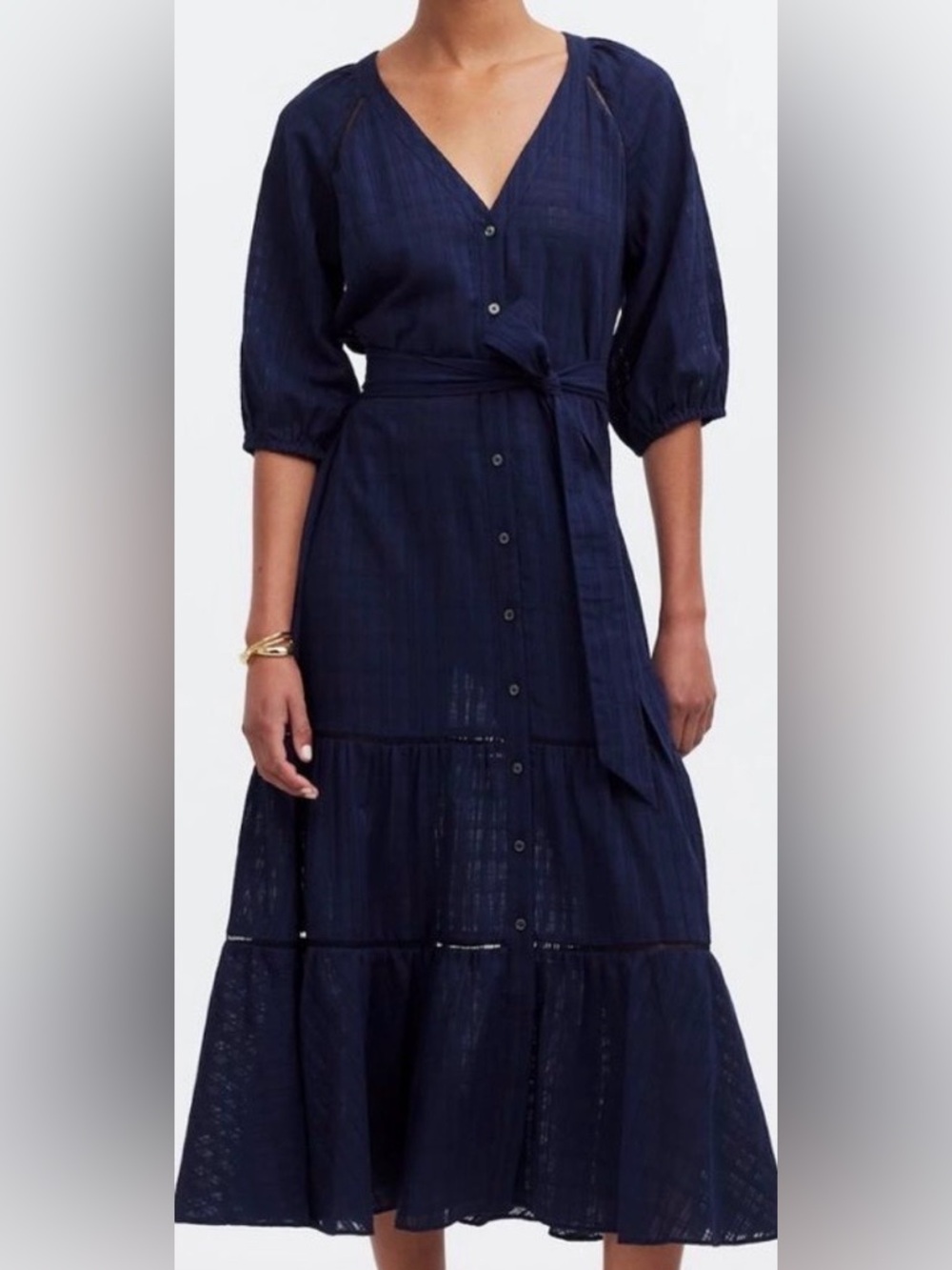 Madewell Midi | Maxi Prairie Dress, 100% Cotton Navy Windowpane, Size 8-10 - Picture 8 of 16